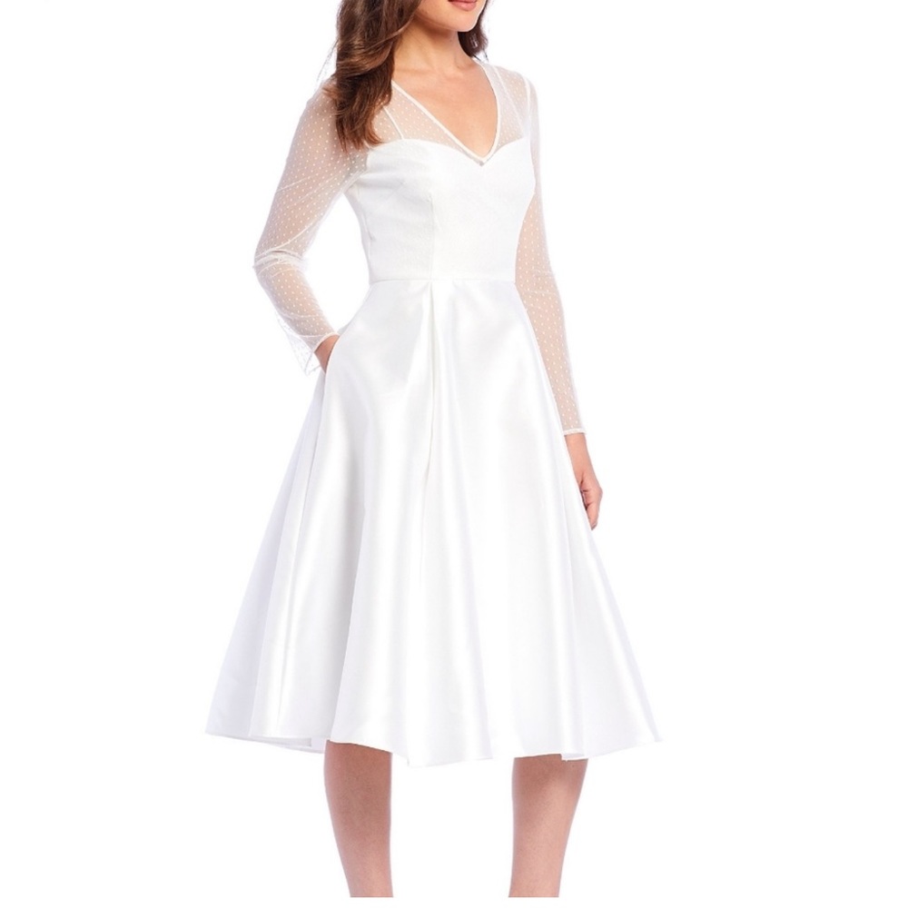 Adrianna Papell Mikado dotted illusion tea length dress, size 4